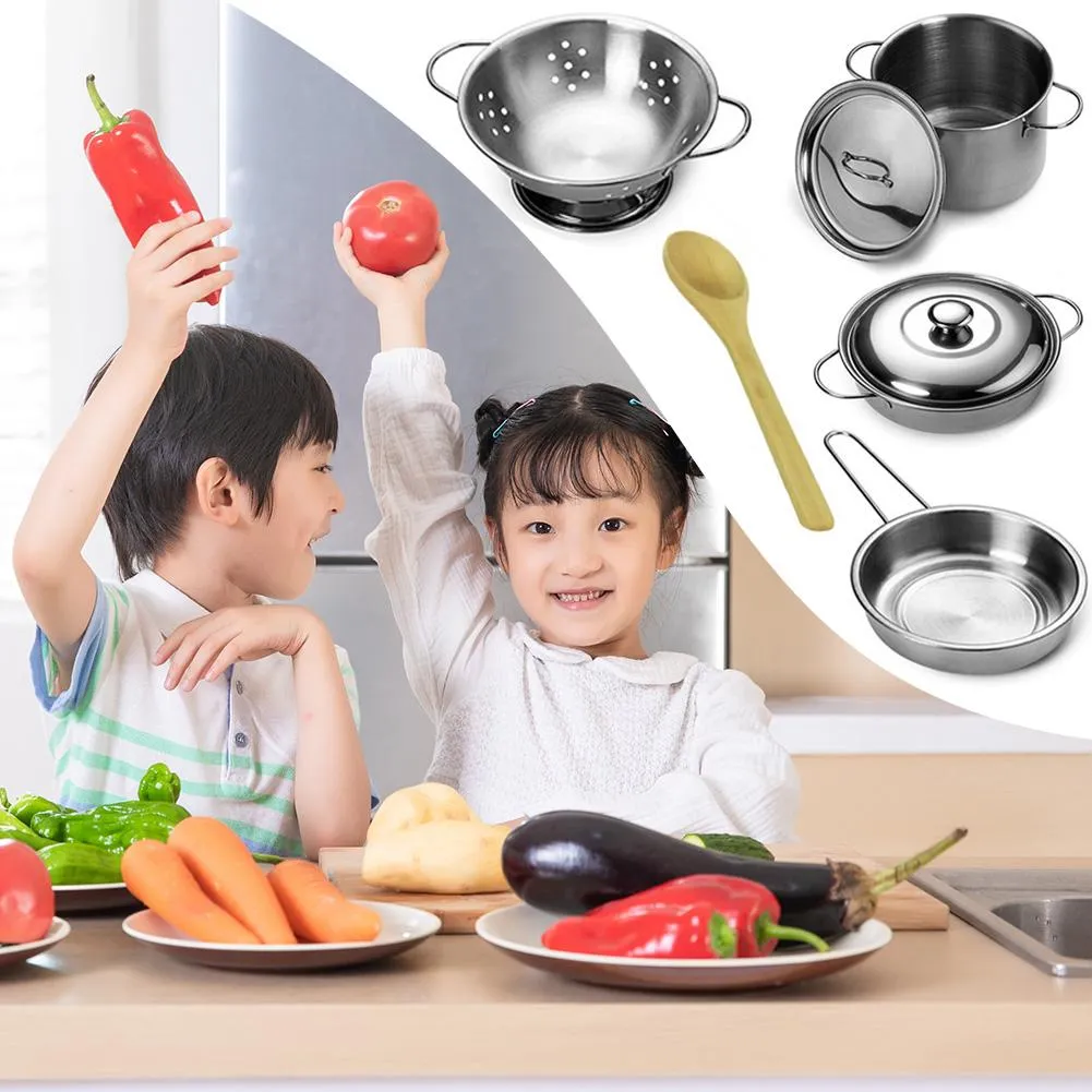 12pcs Girls Kids Mini Pretend Play Tools Stainless Steel Children Kitchen Cookware Pots Pans Food Toys Set Cooking Role Play