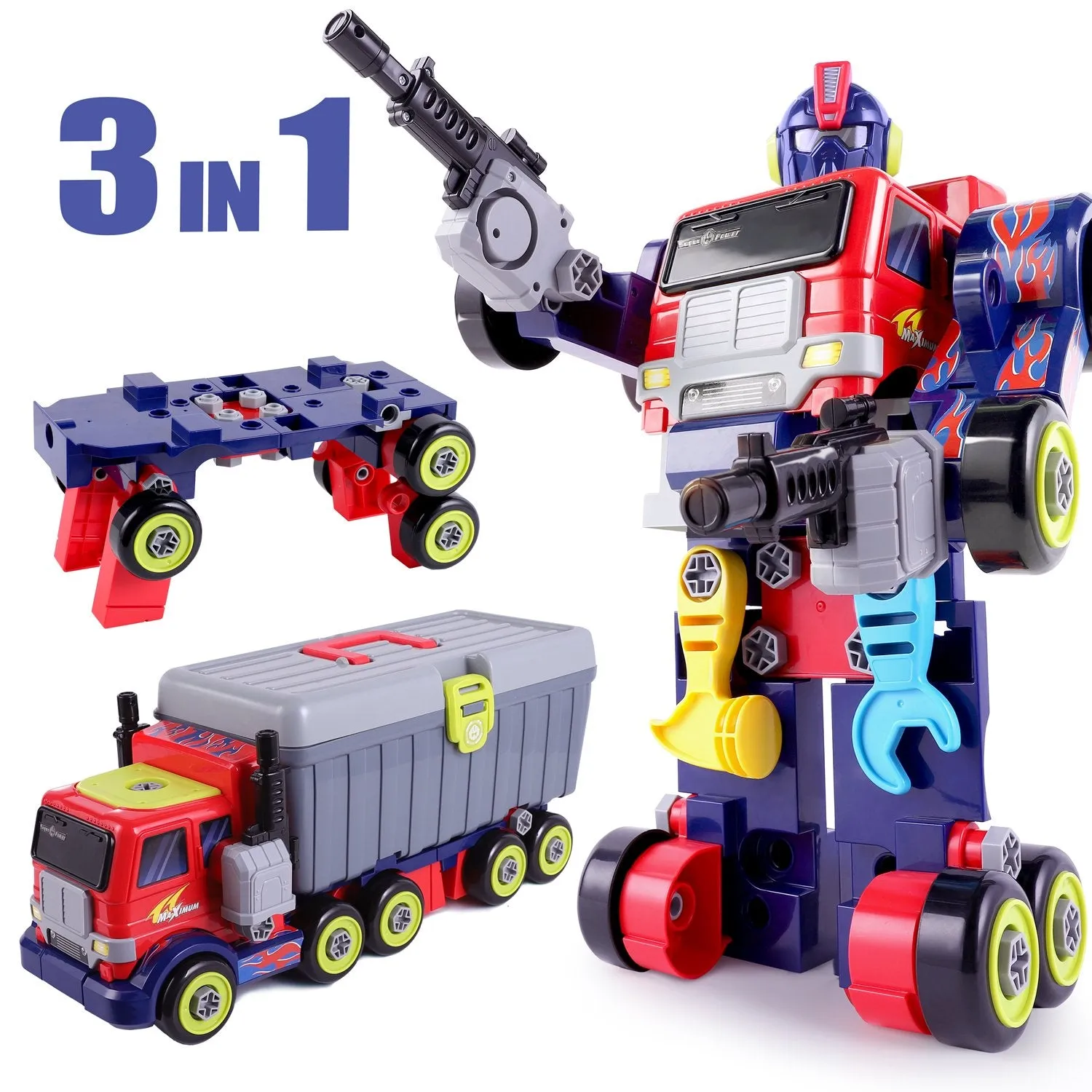 3 in 1 Large Transformer Transform into Robot Action Toy