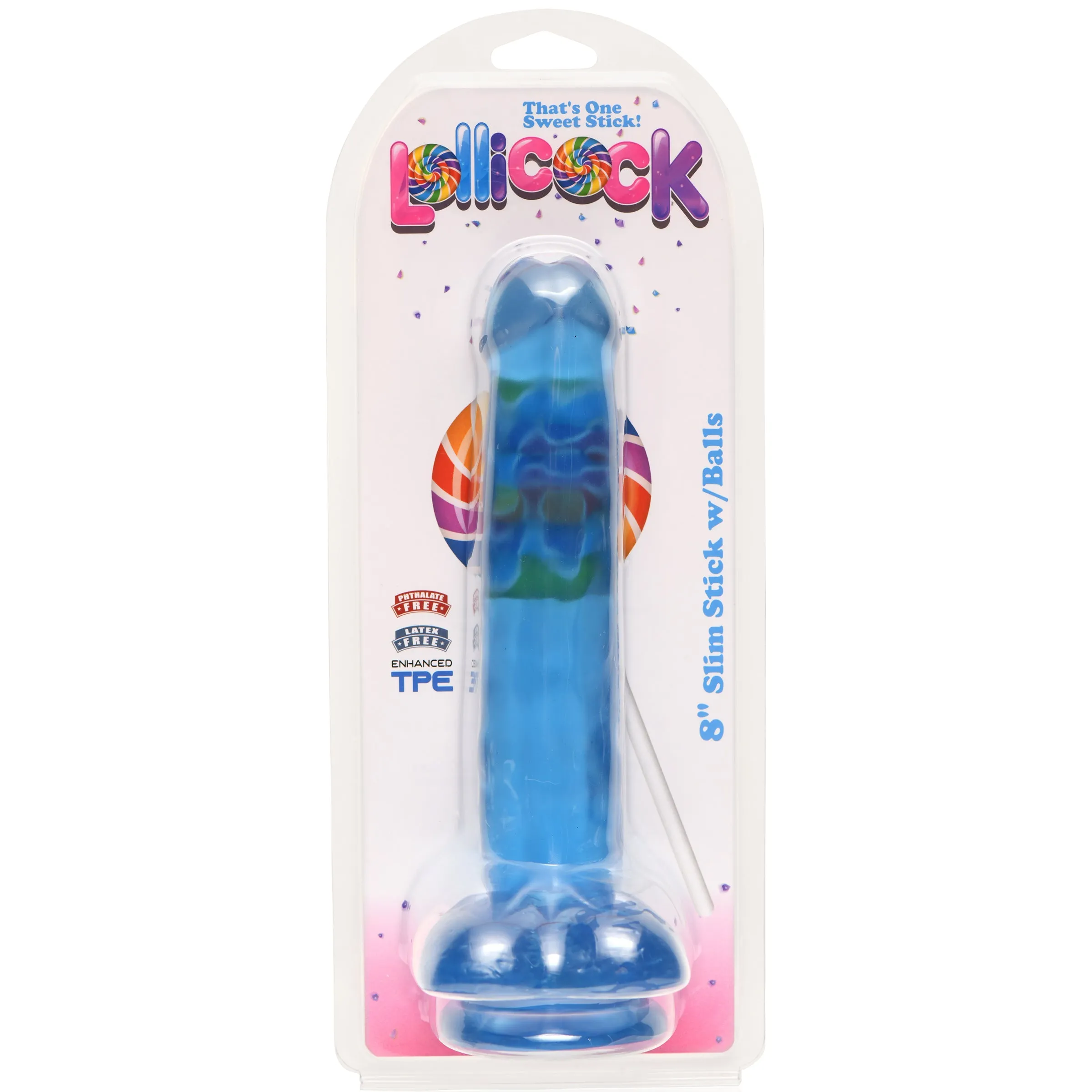 8 Inch Slim Stick with Balls Berry Ice Dildo