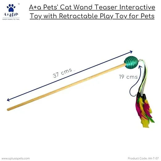 A a Pets' Cat Wand Teaser Interactive Toy with Round Feather Play - Black