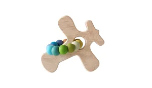 Airplane Wood Grasping Toy With Teething Beads