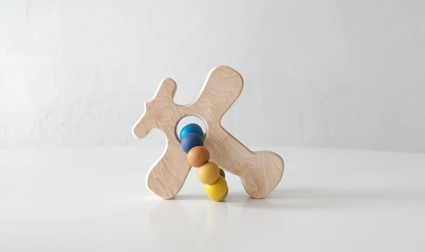 Airplane Wood Grasping Toy With Teething Beads