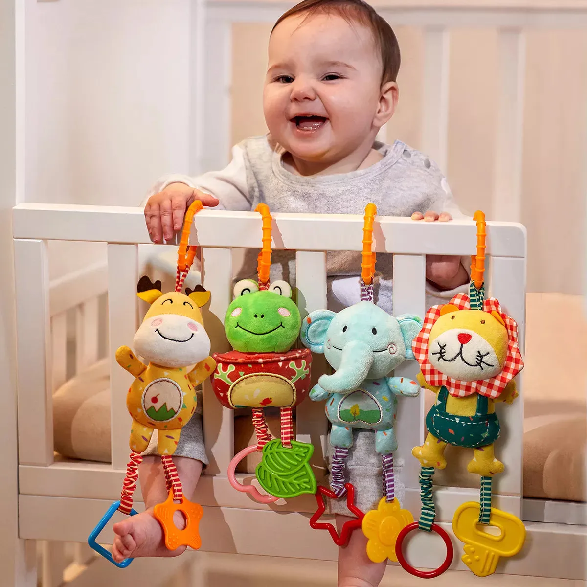 Baby hanging soft rattle toy frog deer elephant lion stroller crib early development toy set for baby infant 0 Month 