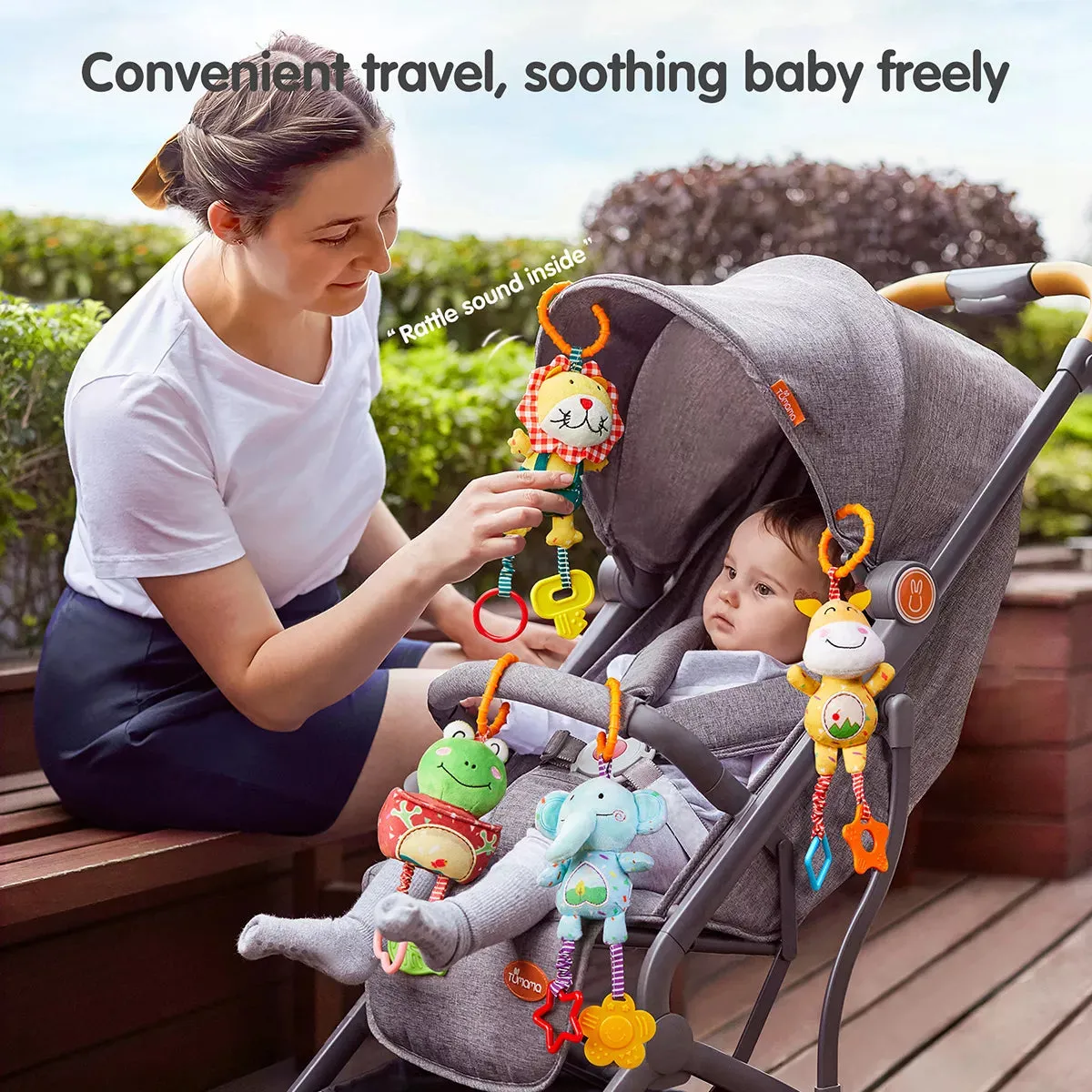 Baby hanging soft rattle toy frog deer elephant lion stroller crib early development toy set for baby infant 0 Month 