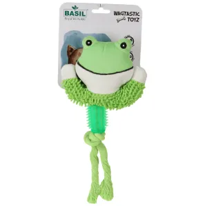 Basil Animal Shaped Plush Toy with Chew Rope & TPR for Dogs (Green)