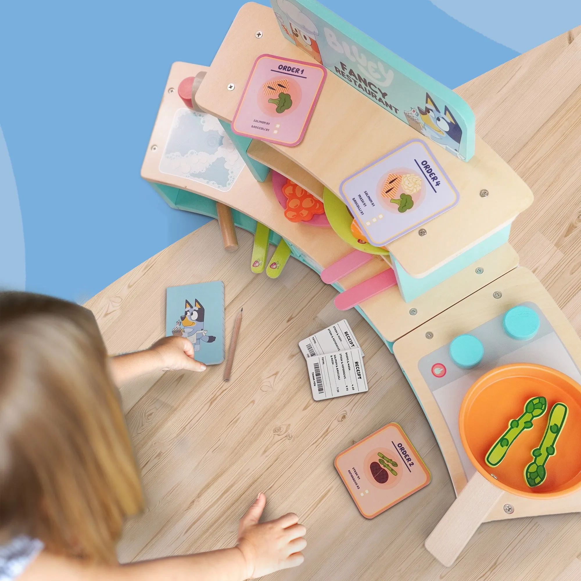 Bluey Tabletop Restaurant Playset – FSC Certified Wooden Pretend Play Kitchen Toy for Kids Aged 3 