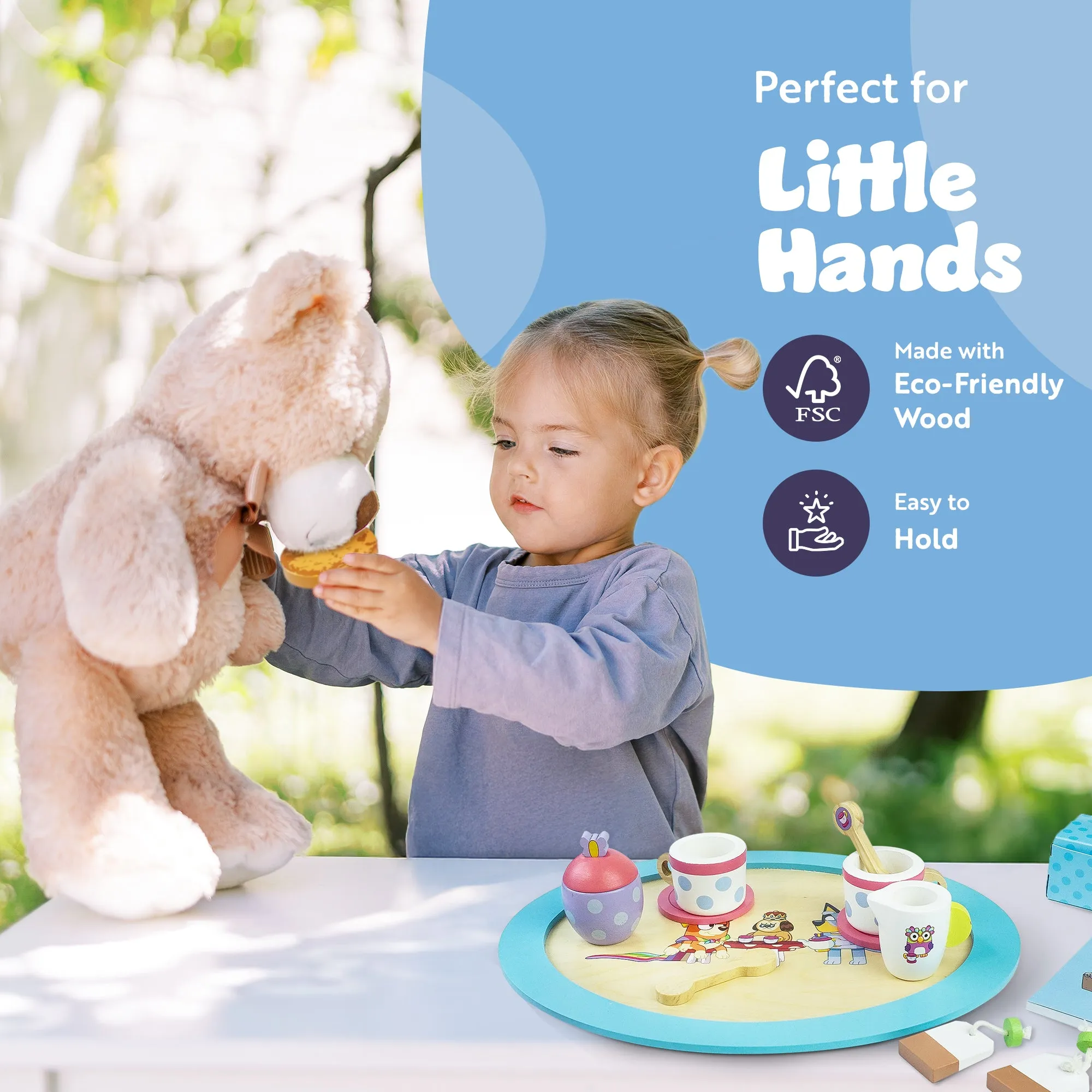 Bluey Wooden Tea Party Set – 18 Piece Pretend Play Set – FSC Certified Eco-Friendly Toy for Kids Aged 3 