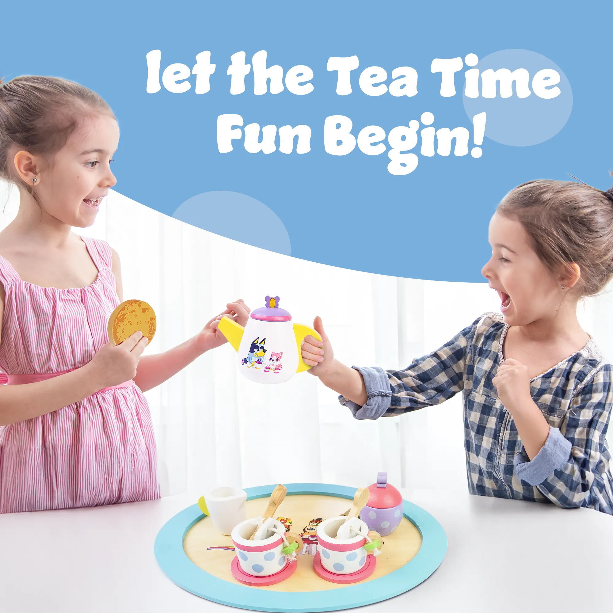 Bluey Wooden Tea Party Set – 18 Piece Pretend Play Set – FSC Certified Eco-Friendly Toy for Kids Aged 3 