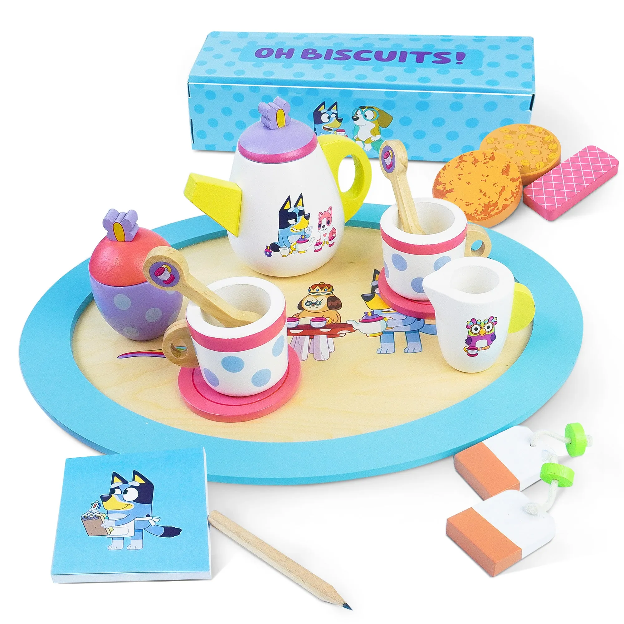 Bluey Wooden Tea Party Set – 18 Piece Pretend Play Set – FSC Certified Eco-Friendly Toy for Kids Aged 3 