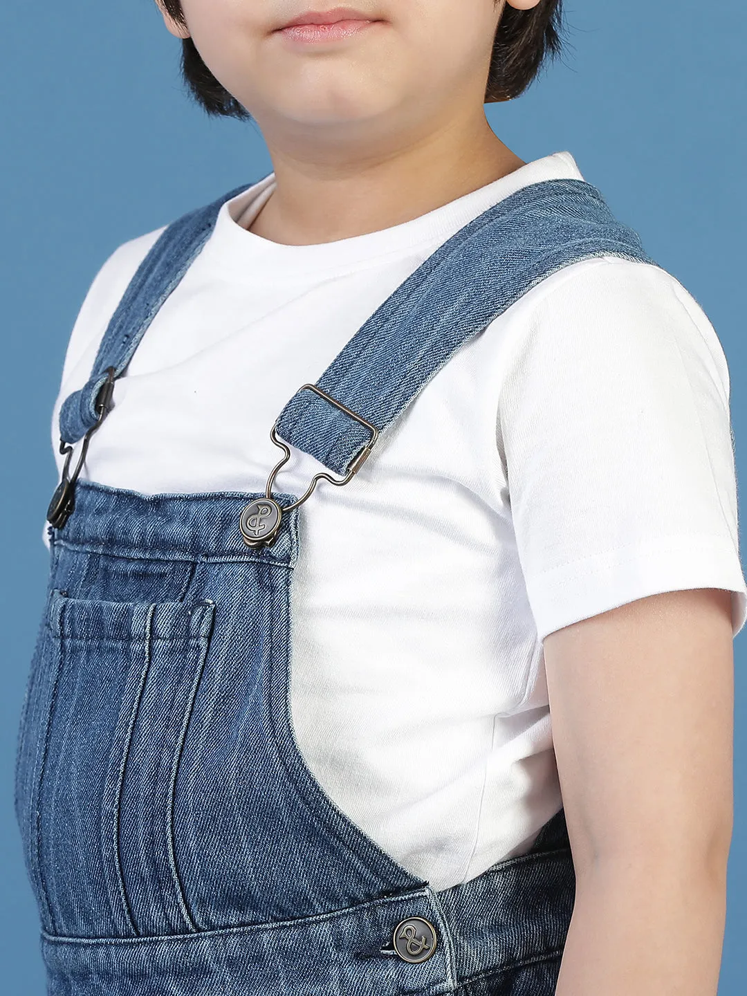 Boys Blue Cotton Striped Dungaree