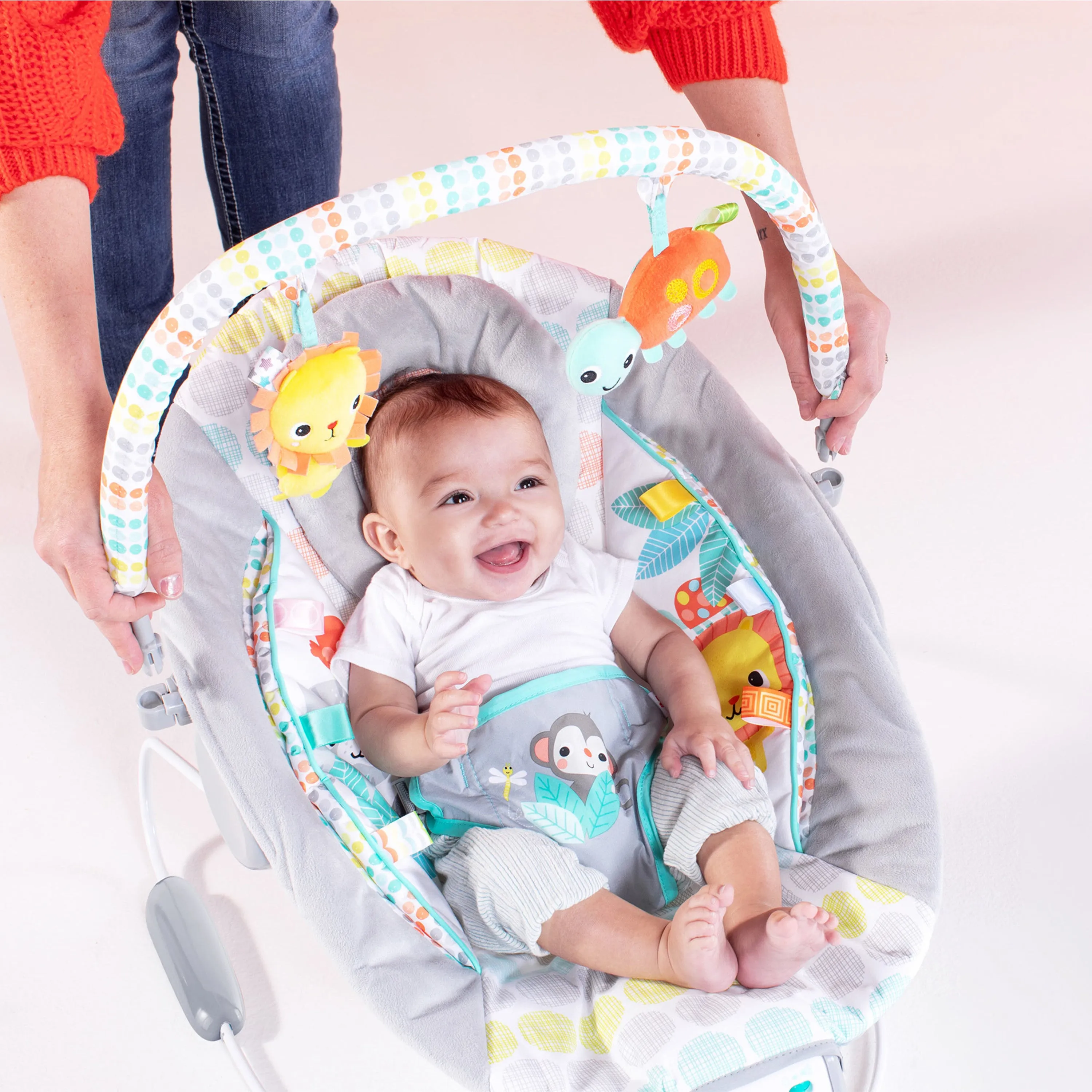 Bright Starts Whimsical Wild Comfy Bouncer Seat with Soothing Vibration and Melodies