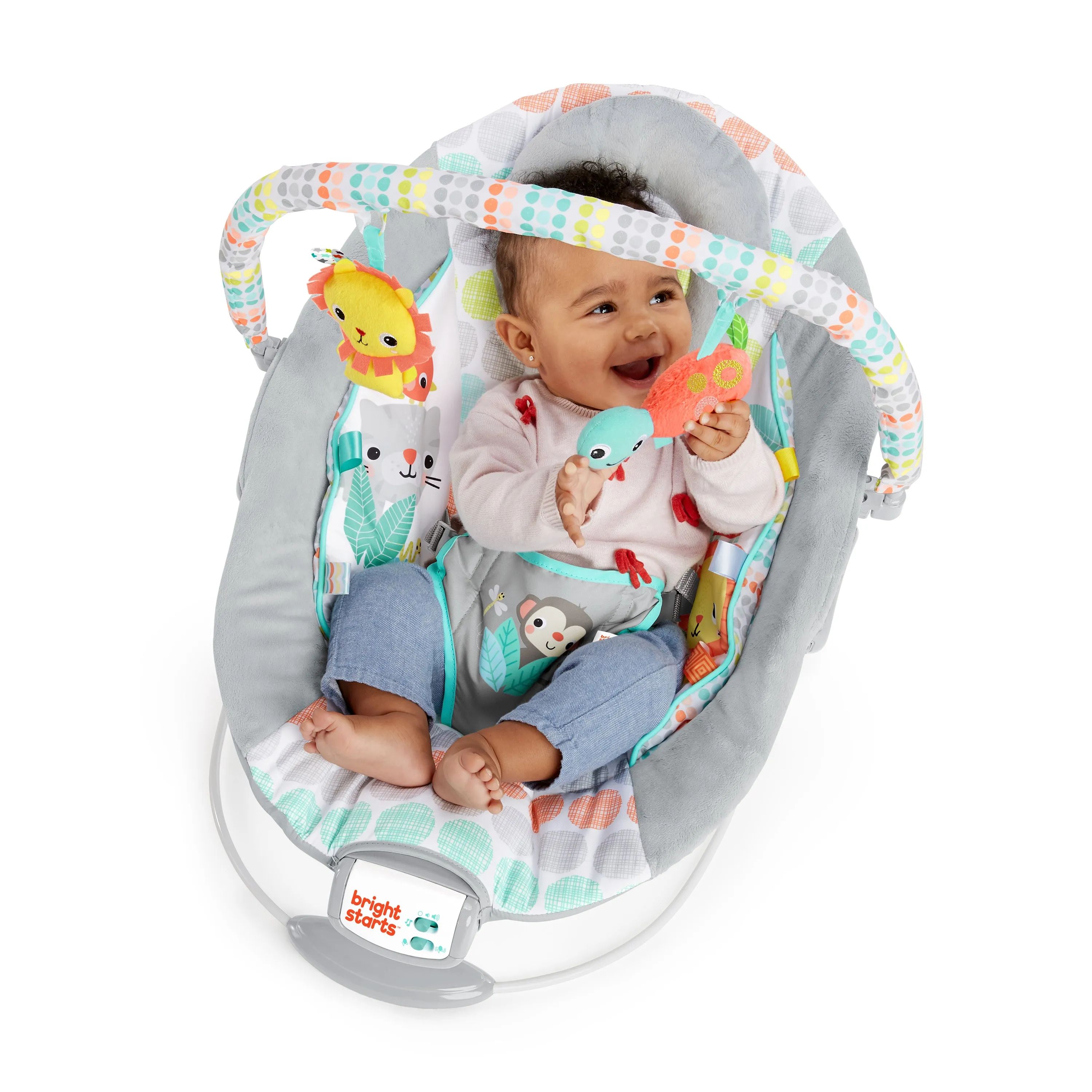 Bright Starts Whimsical Wild Comfy Bouncer Seat with Soothing Vibration and Melodies