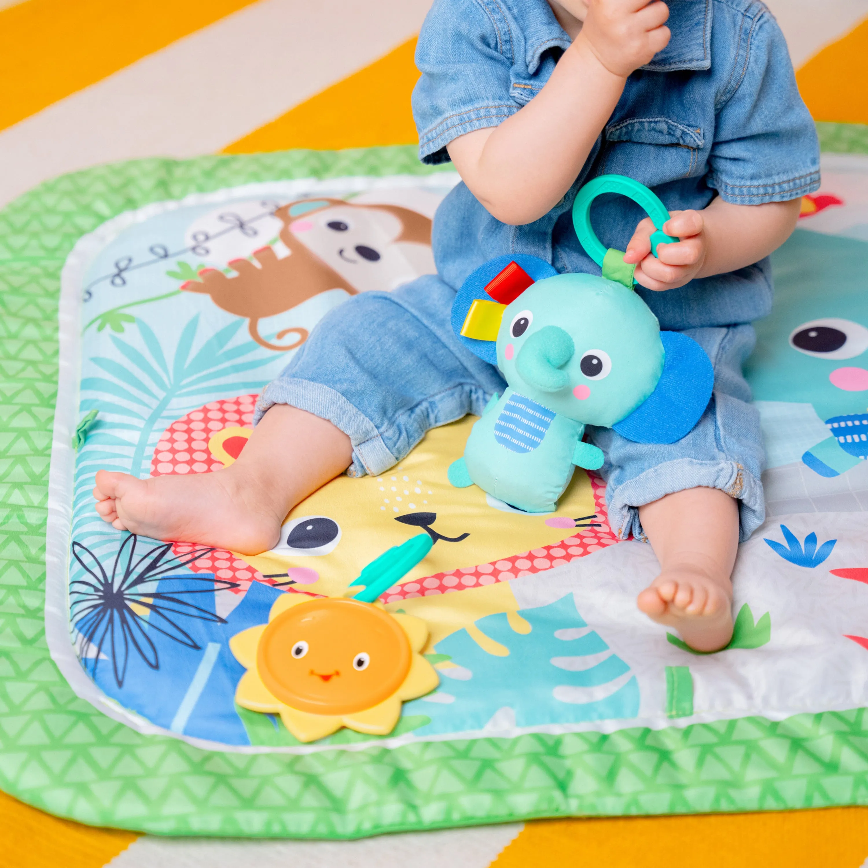 Bright Starts Wild Wiggles Baby Activity Gym & Machine-Washable Play Mat, Green