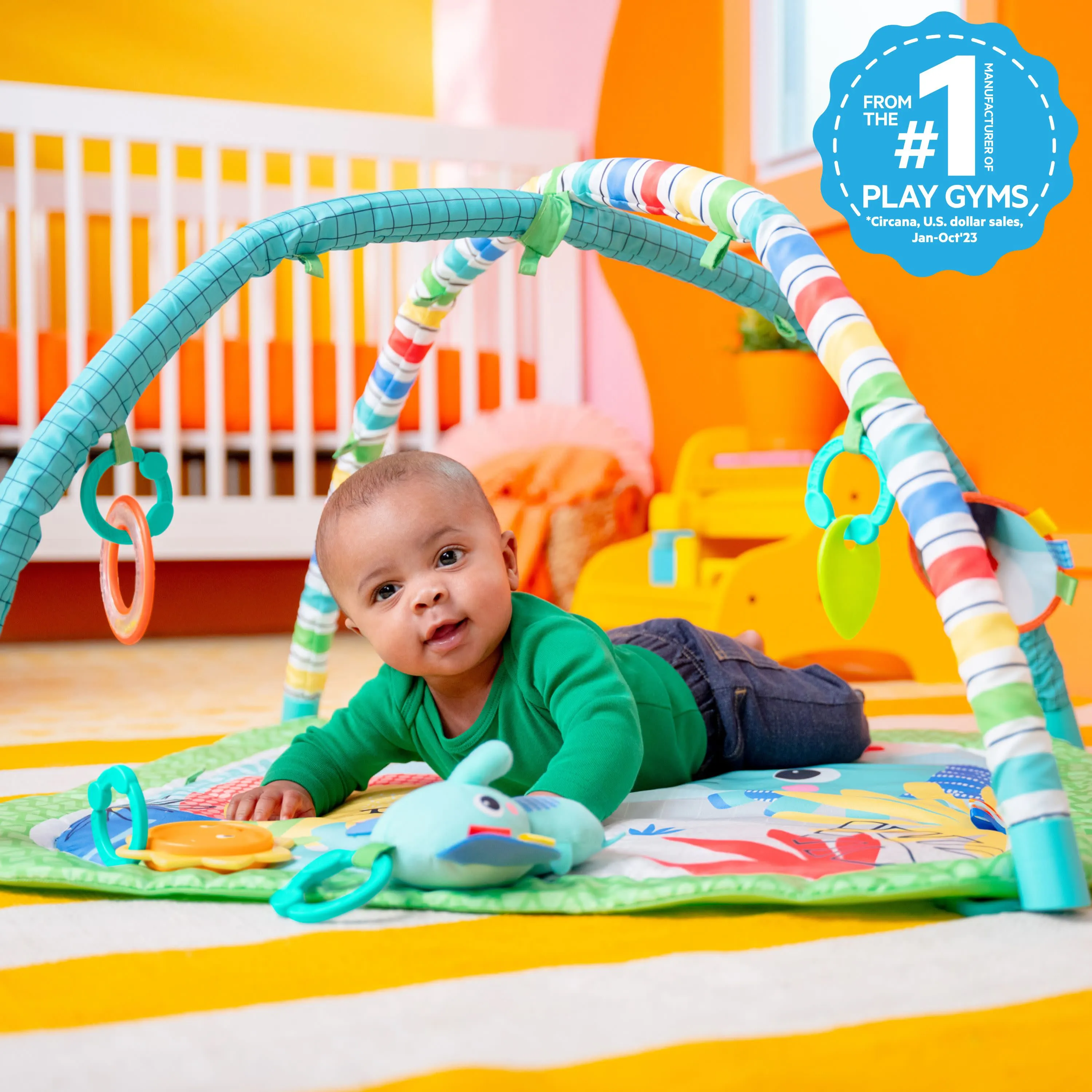 Bright Starts Wild Wiggles Baby Activity Gym & Machine-Washable Play Mat, Green