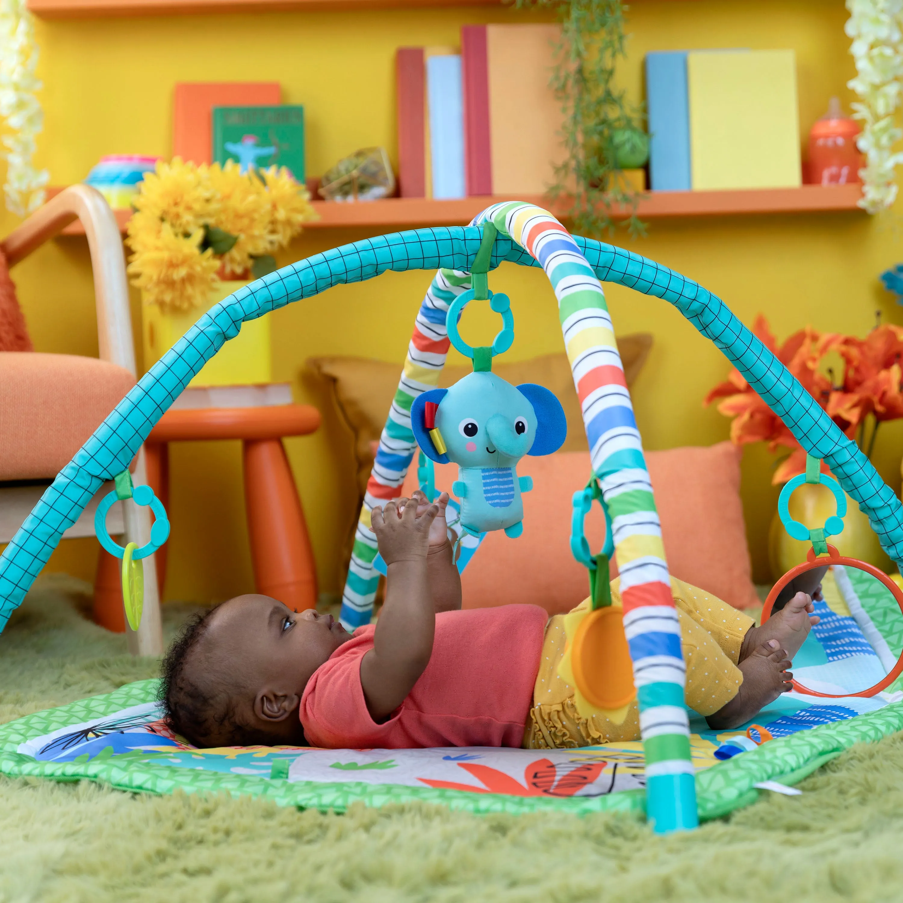 Bright Starts Wild Wiggles Baby Activity Gym & Machine-Washable Play Mat, Green