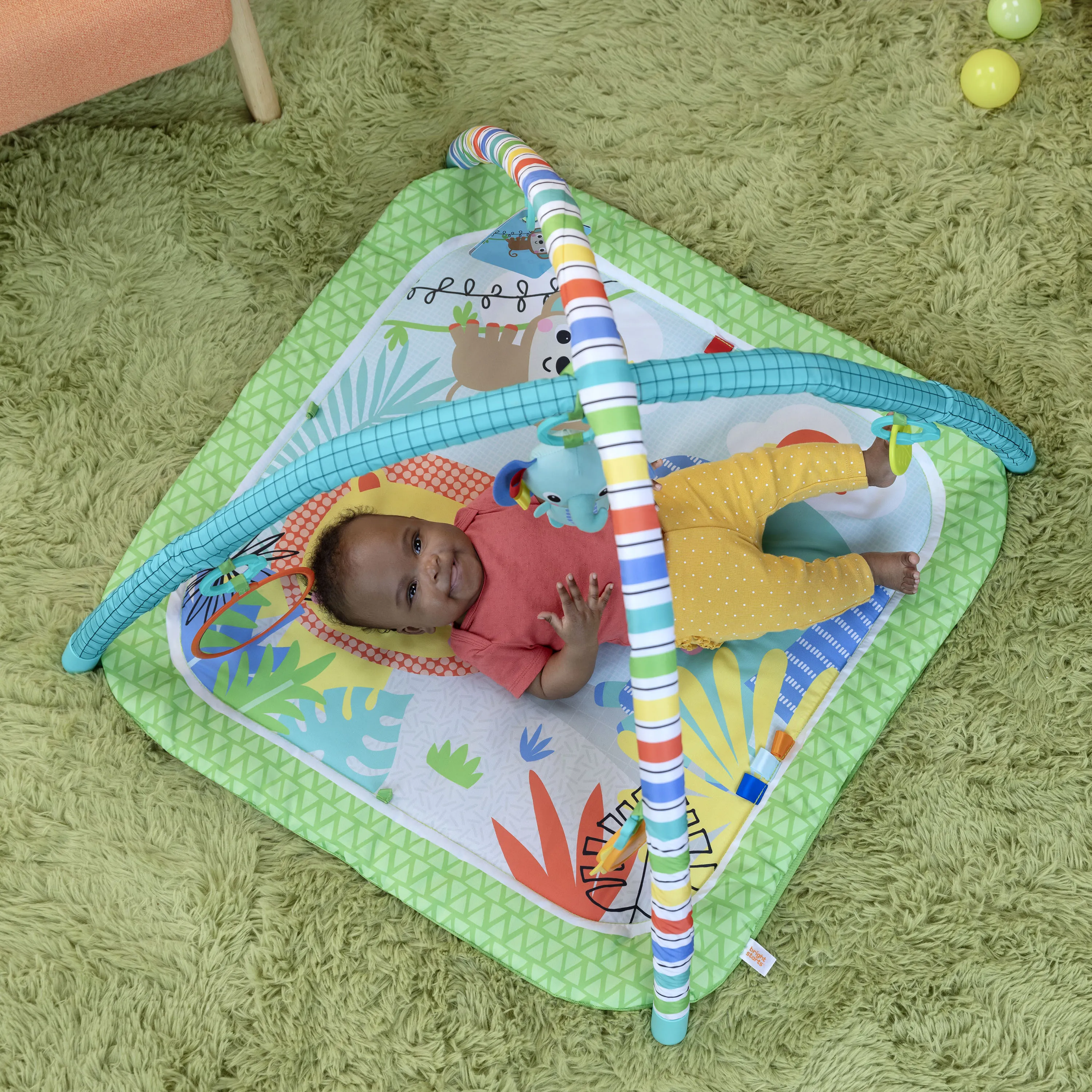 Bright Starts Wild Wiggles Baby Activity Gym & Machine-Washable Play Mat, Green