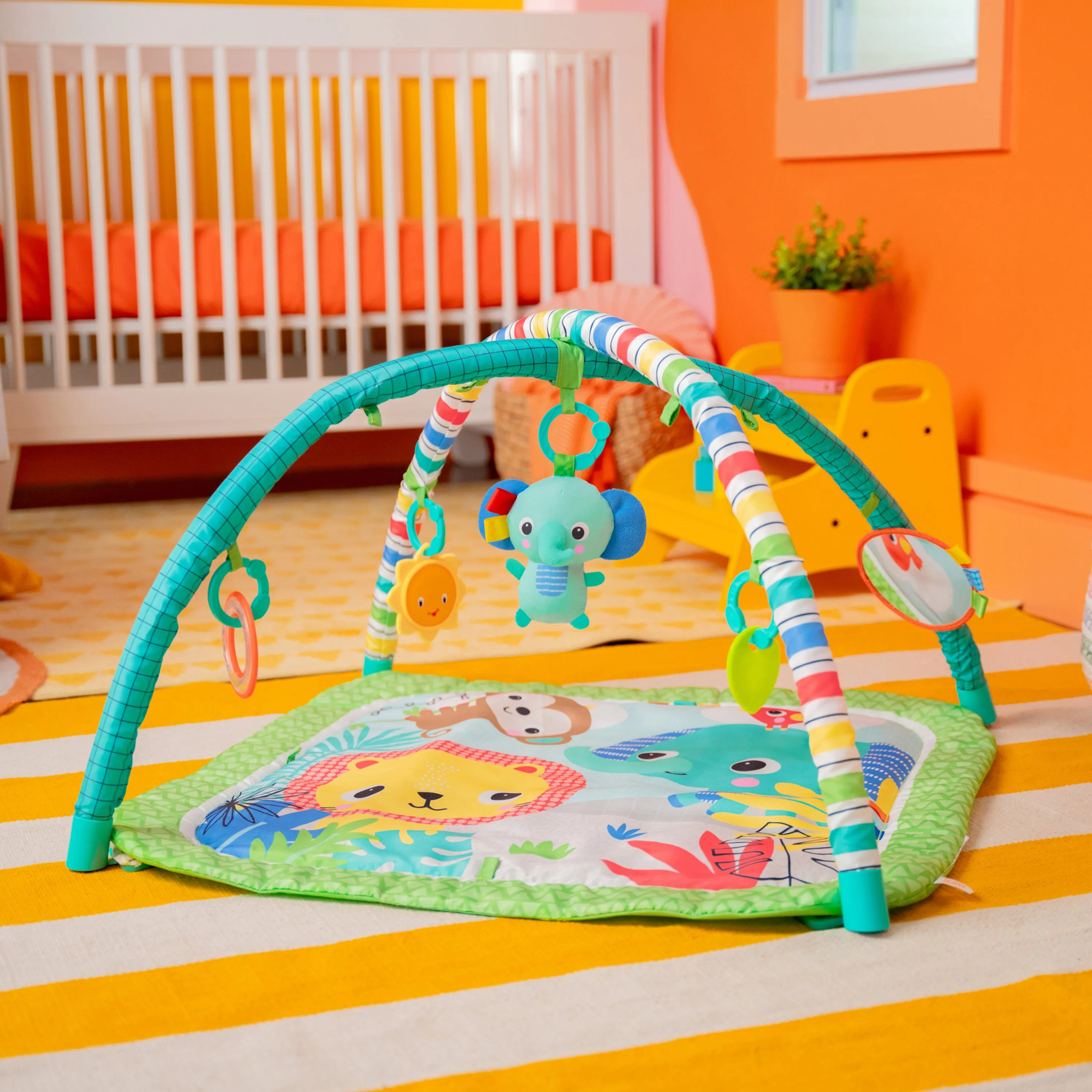 Bright Starts Wild Wiggles Baby Activity Gym & Machine-Washable Play Mat, Green