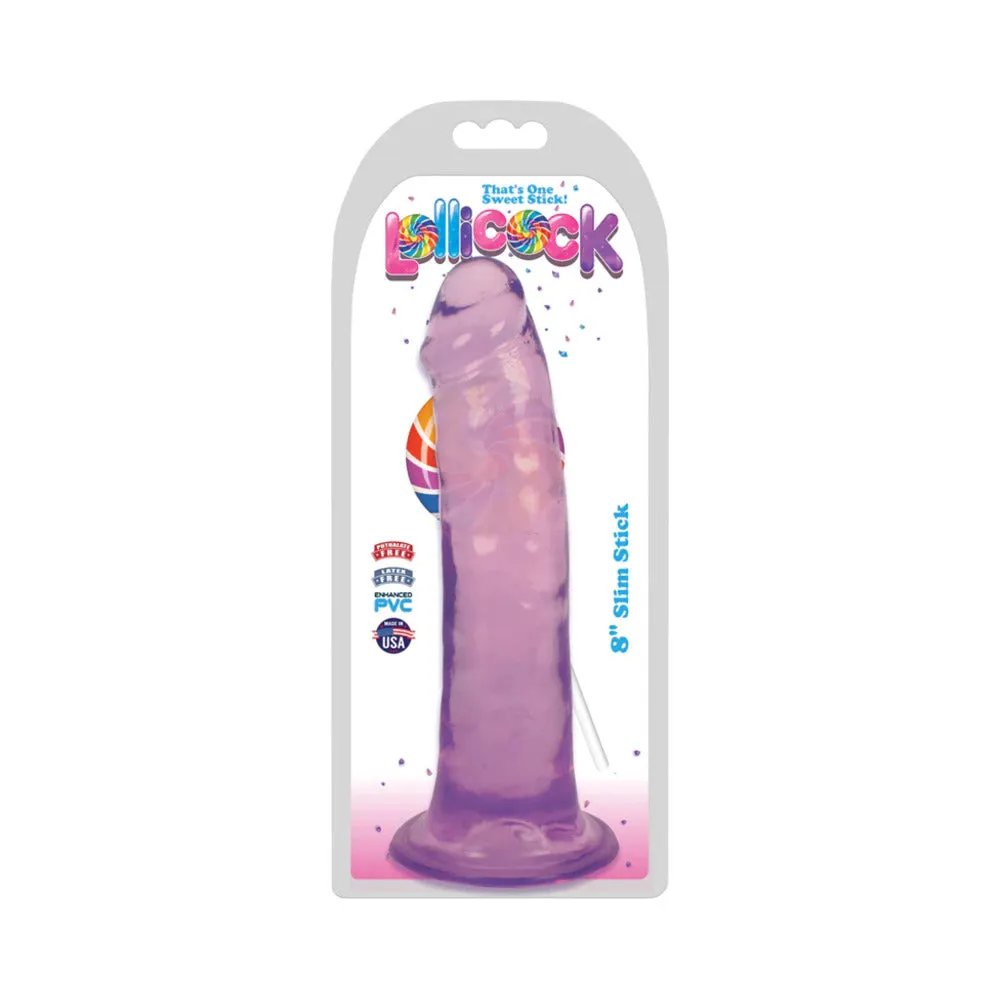 Curve Toys Lollicock Slim Stick 8 in. Dildo with Suction Cup Grape Ice