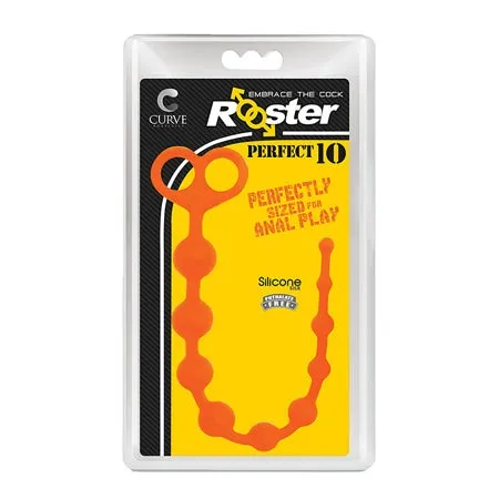 Optimized Orange Rooster Perfect 10 Silicone Anal Beads by Curve Toys