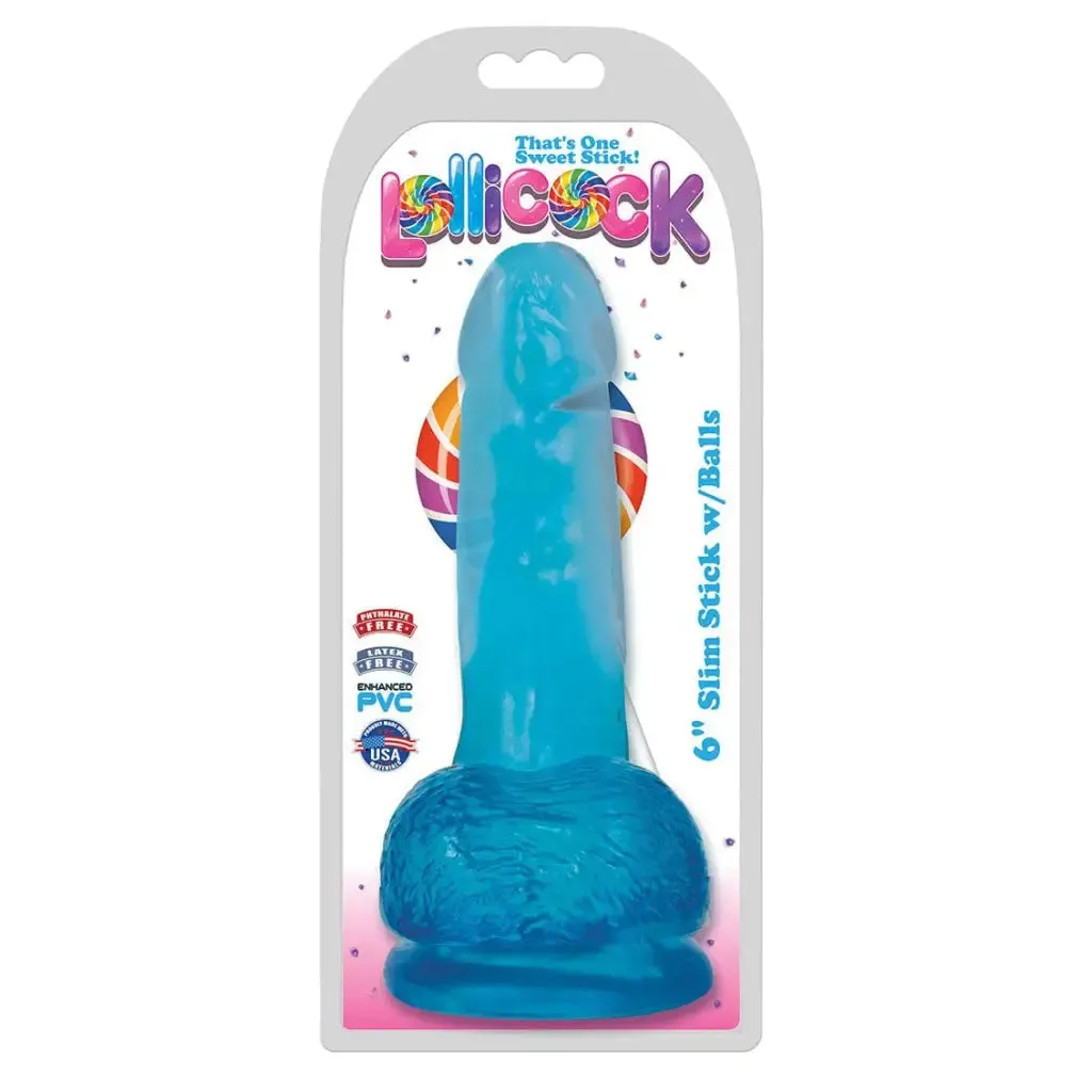 Inch Slim Stick With Balls Berry Ice Dildo