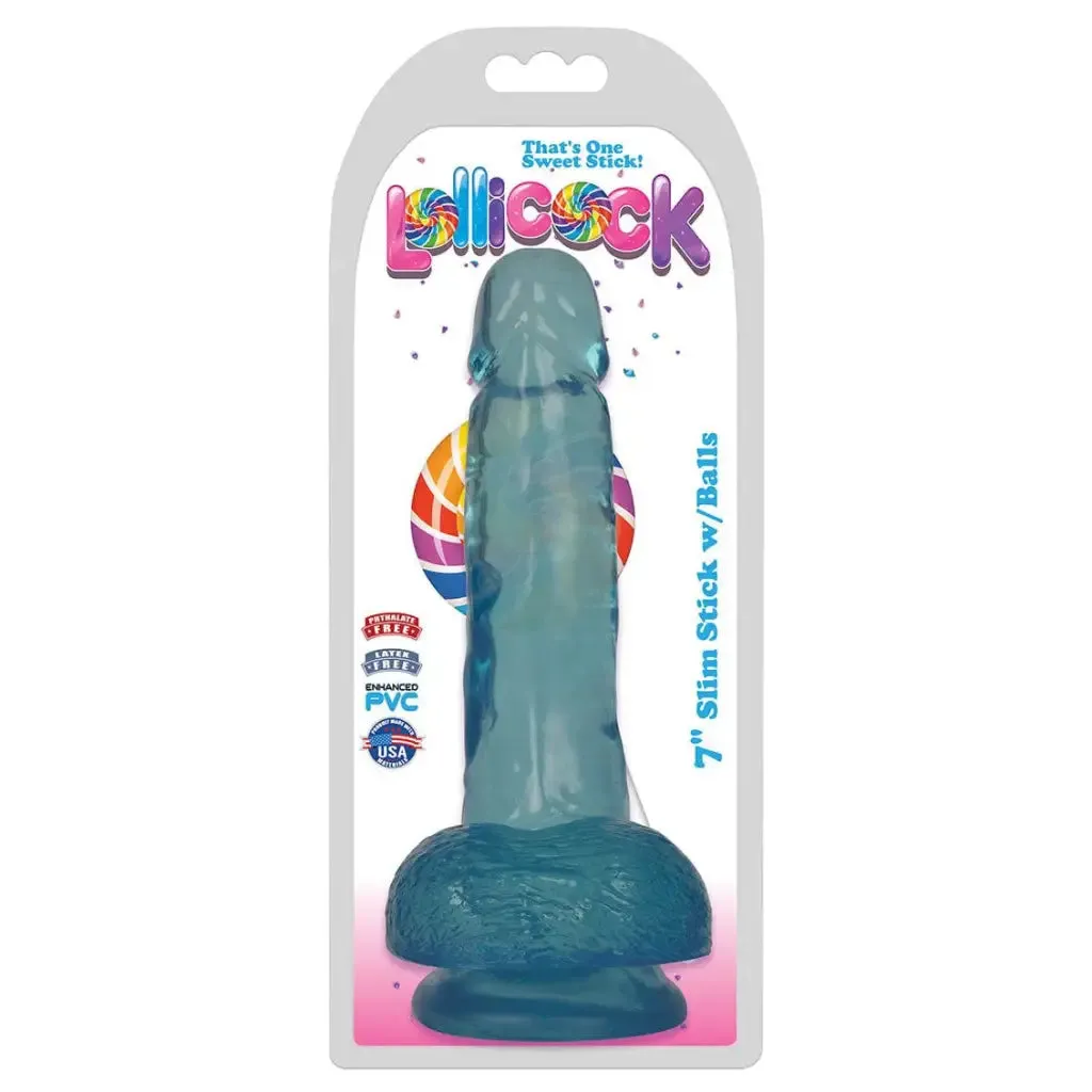 Inch Slim Stick With Balls Berry Ice Dildo