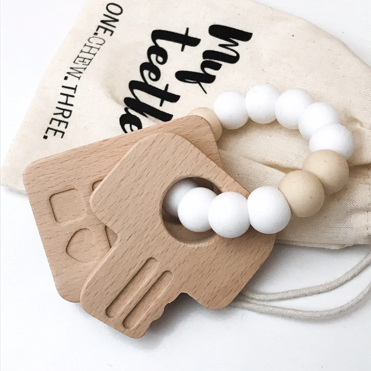 Keys To My Heart Silicone and Beech Wood Teether - Pink