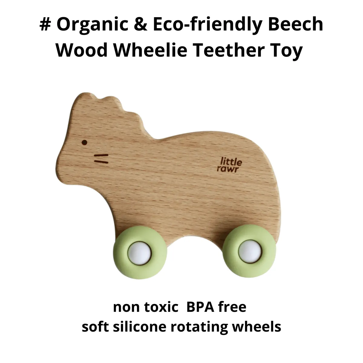 Little Rawr Wood Wheelie Animal- Bear(Blue)