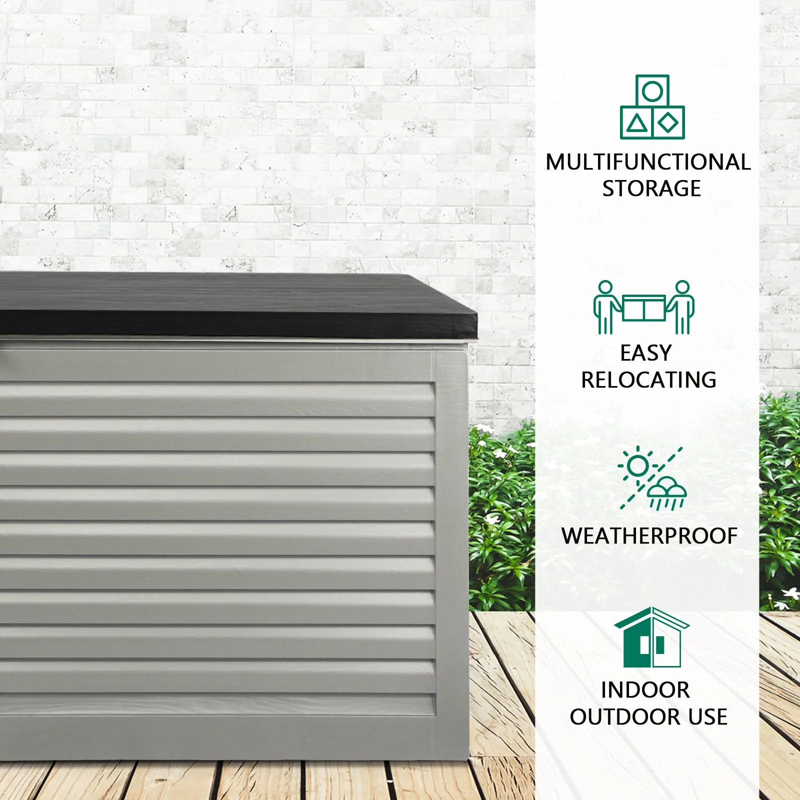 Livsip Outdoor Storage Box Bench 490L Cabinet Container Garden Shed Deck Tool Grey