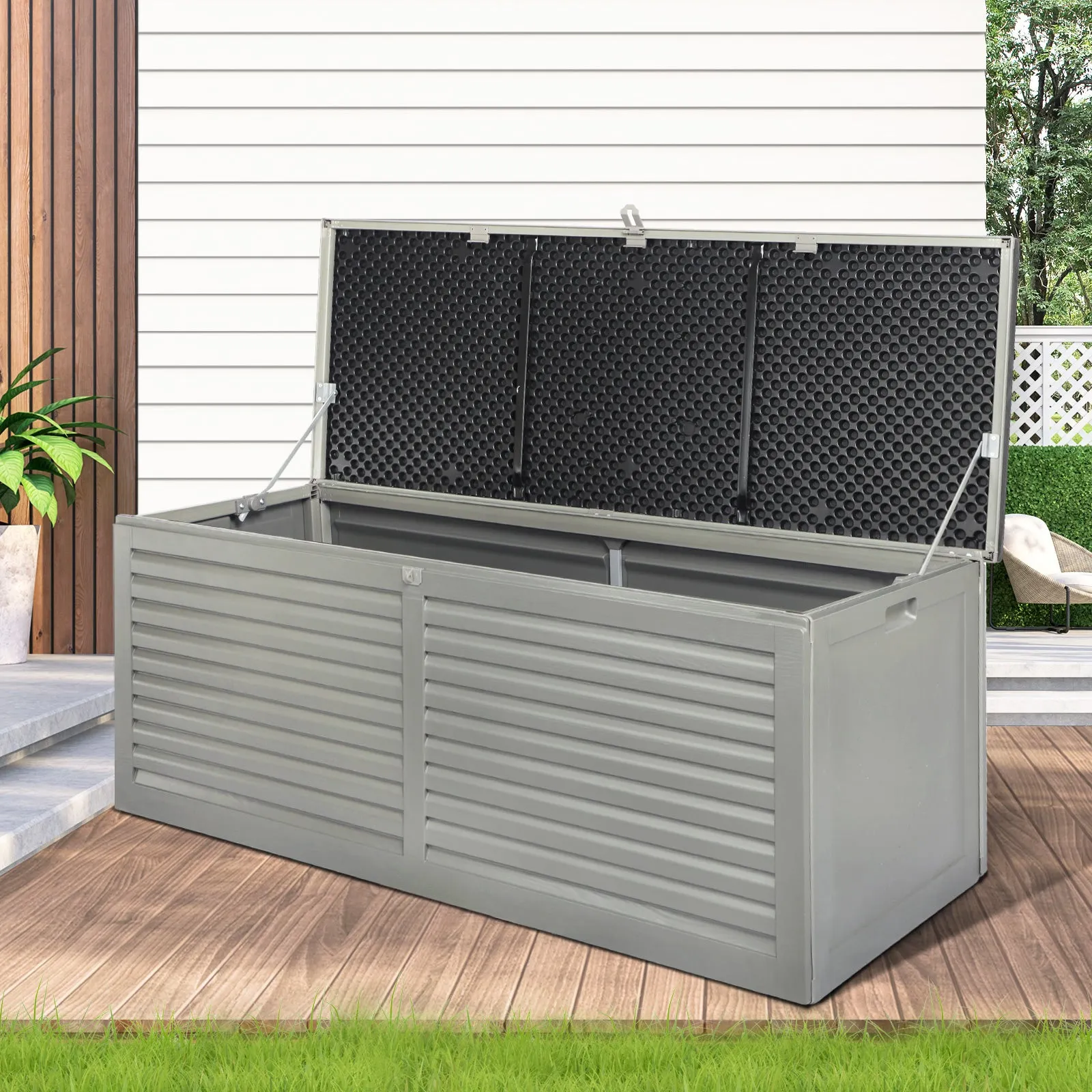 Livsip Outdoor Storage Box Bench 490L Cabinet Container Garden Shed Deck Tool Grey