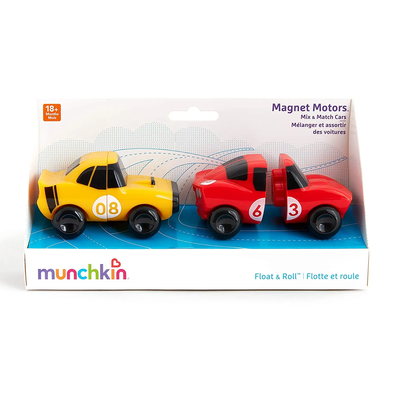 Munchkin Mix and Match Cars Toddler Bath Toy, 2 Pack, Red/Yellow