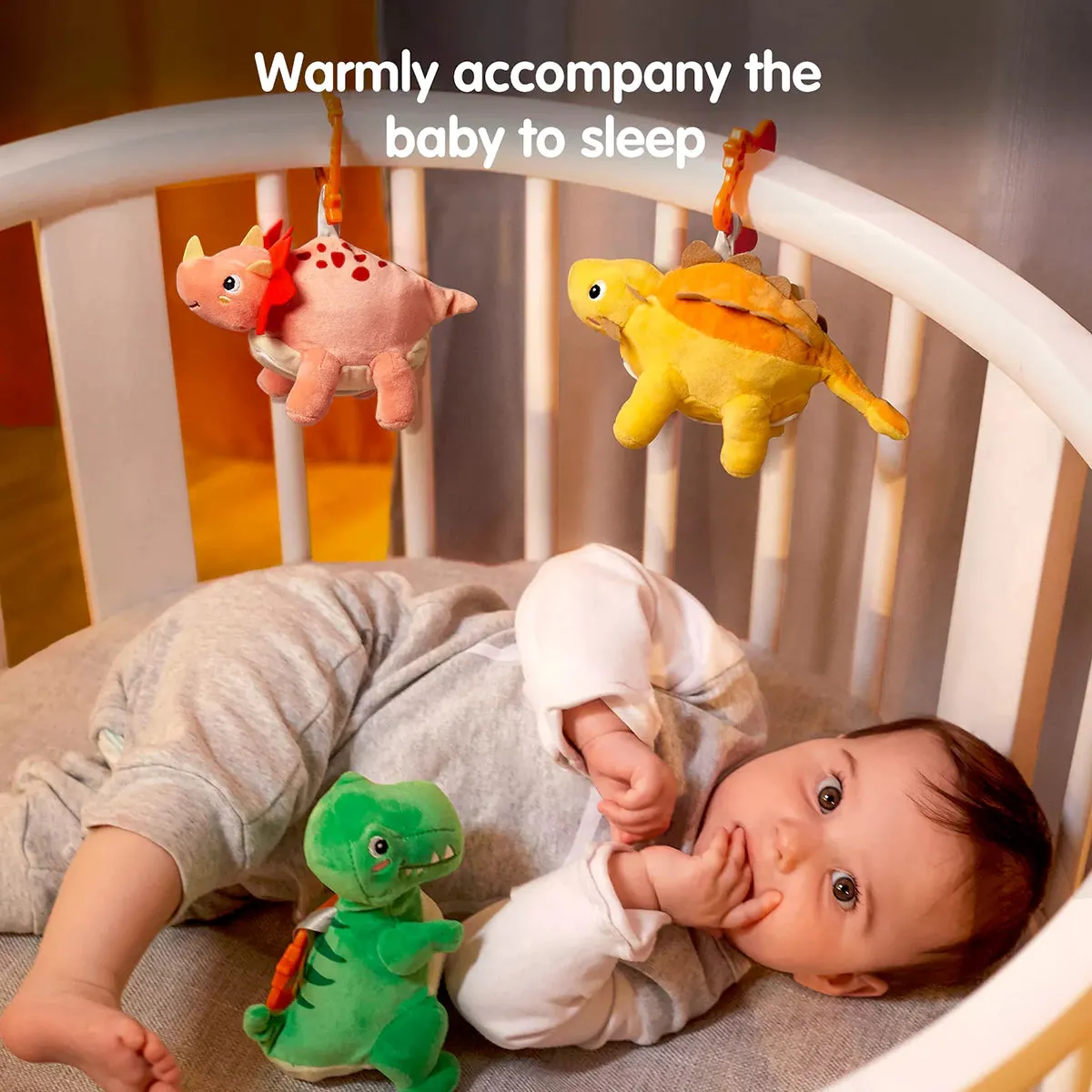 Stuffed dinosaur toy, hanging dinosaur soft rattle set reversible dinosaur egg toy, car seat crib stroller plush toy for babies infant 0 Month 