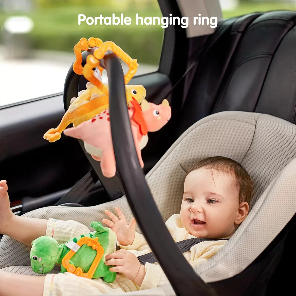 Stuffed dinosaur toy, hanging dinosaur soft rattle set reversible dinosaur egg toy, car seat crib stroller plush toy for babies infant 0 Month 