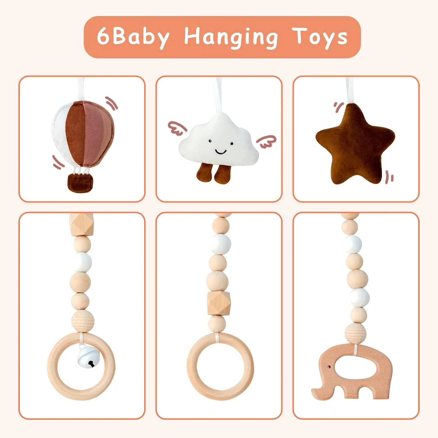 Wooden Baby Play Gym with 6 Sensory Toys – Foldable Play Mat