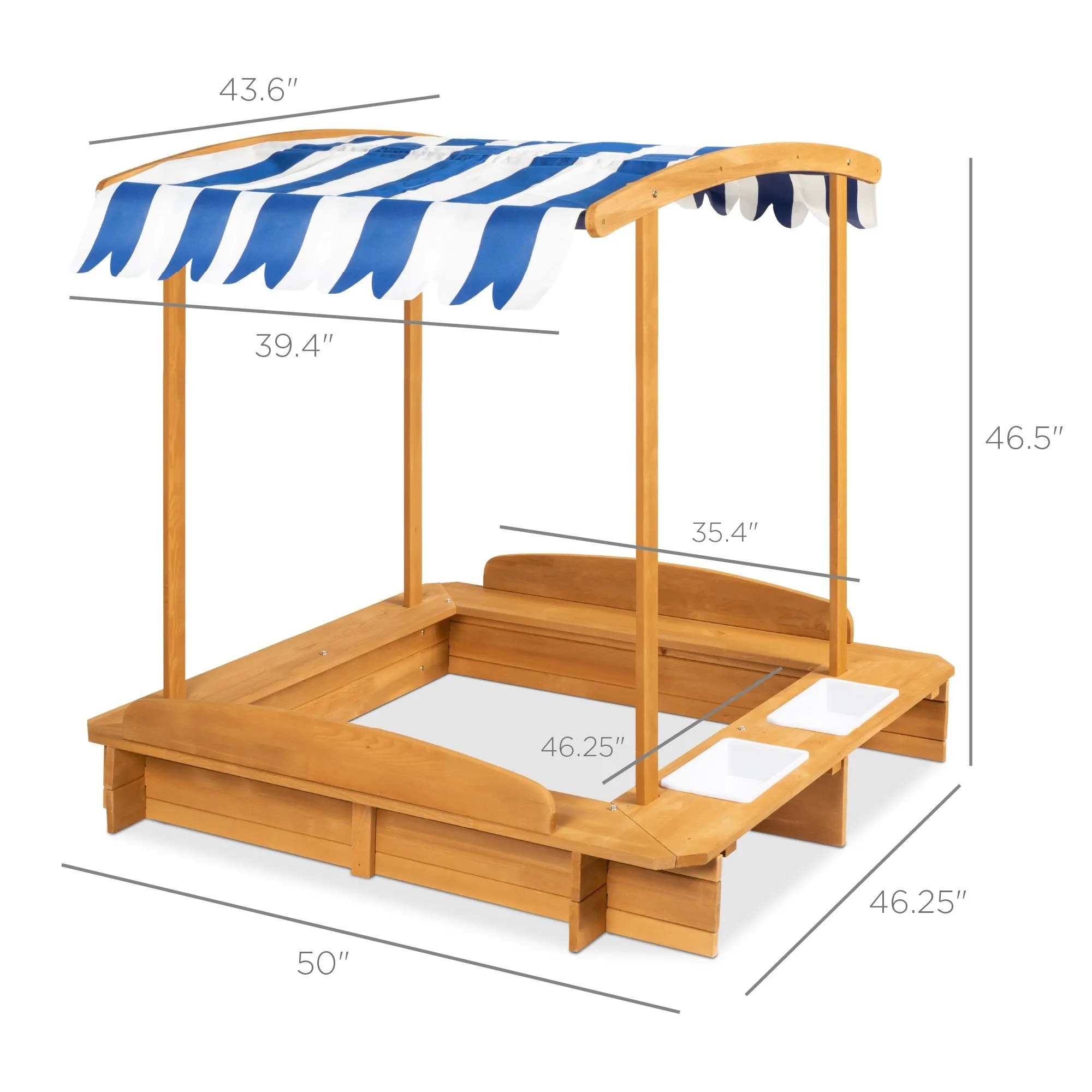 Wooden Cabana Sandbox w/ Benches, Canopy Shade, Sand Cover, 2 Buckets